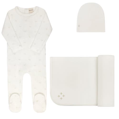 Ely's & Co. Velour Embroidered Floral Collection In White