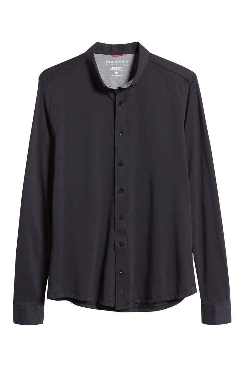 DryTouch® Performance Piqué Knit Button-Up Shirt, Alternate, color, BLACK