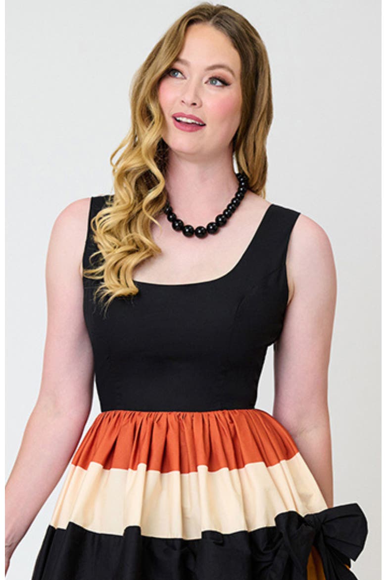 Tiered Cindy Swing Dress, Alternate, color, Black w/ Orange Stripe