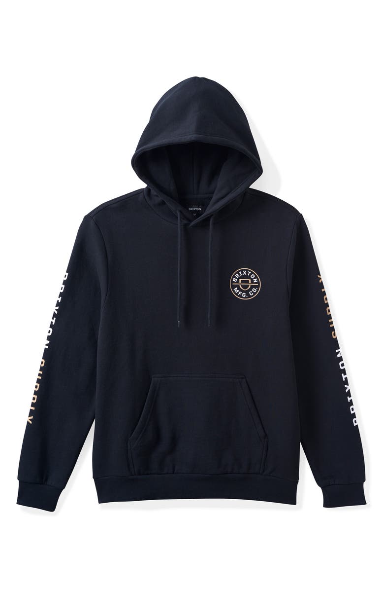 Brixton Crest Logo Pullover Hoodie, Alternate, color, Black/ Sand/ White