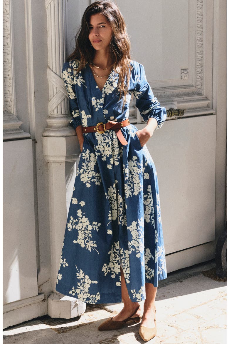 Nicola Cotton Midi Dress, Alternate, color, BLUE, FLECKED BUNCH