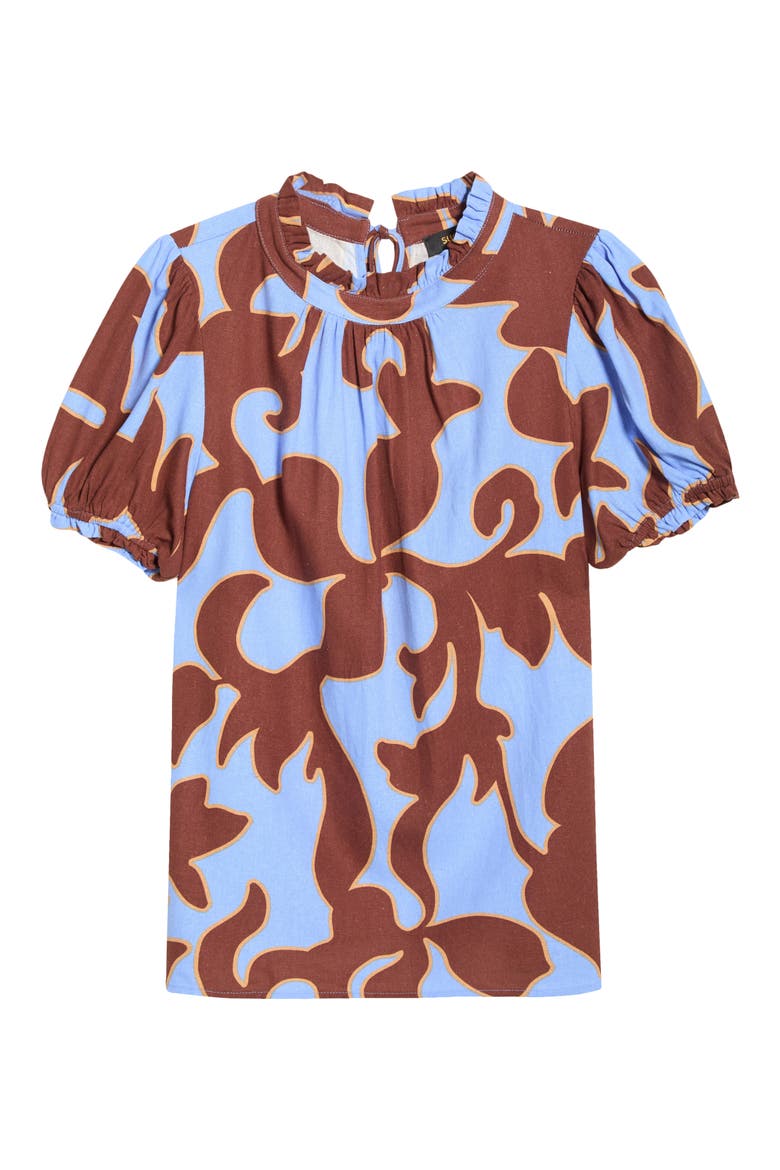 Briley Abstract Elary Puff Sleeve Top, Alternate, color, BROWN-BLUE