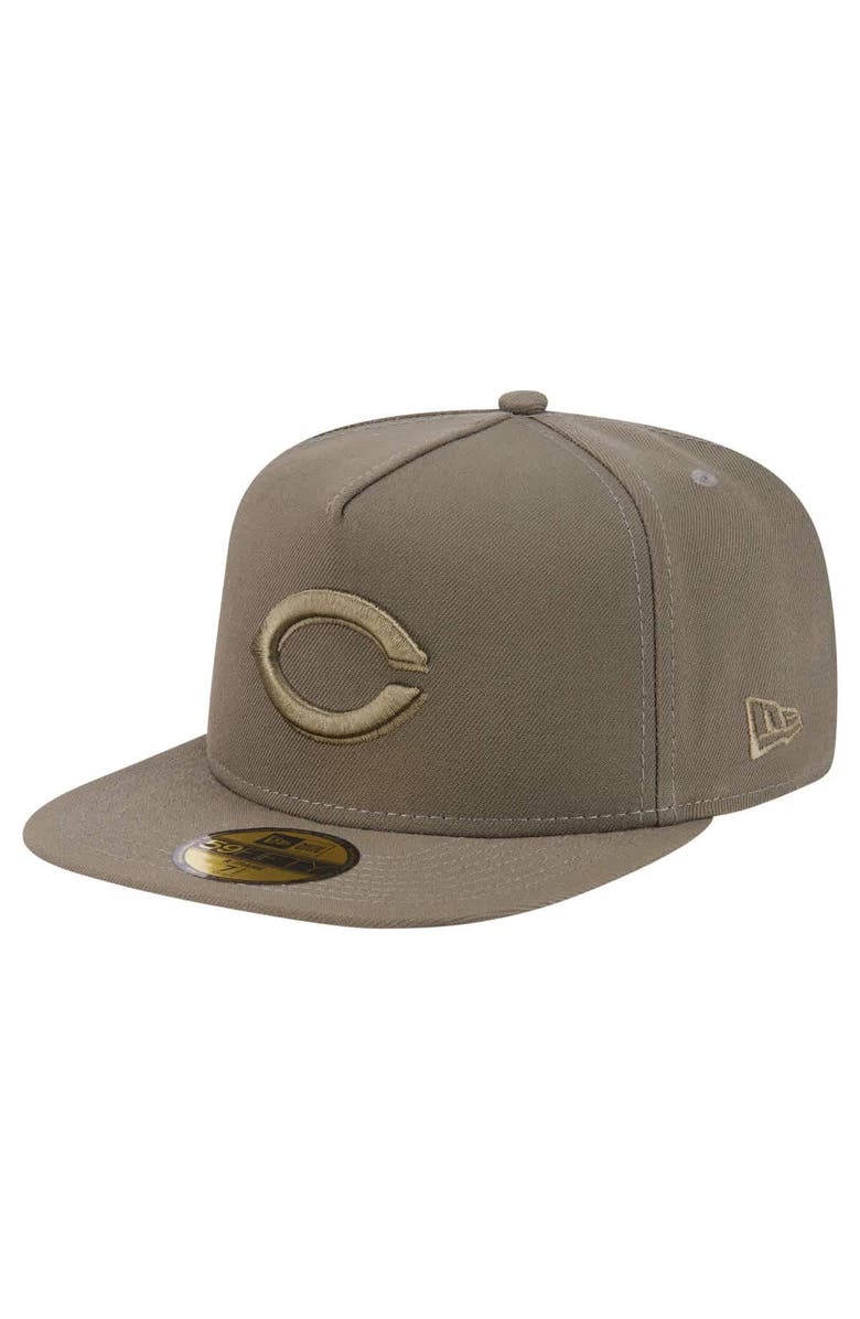 New Era Men's New Era Olive Cincinnati Reds Color Pack A-Frame 59FIFTY Fitted Hat, Main, color, Olive