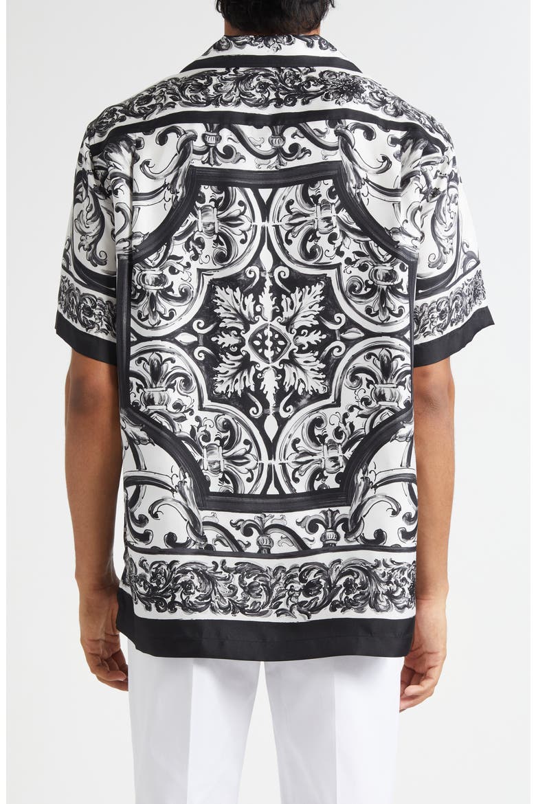 Majolica Print Silk Twill Camp Shirt, Alternate, color, HX5DQ MAIOLICA 3L NERO
