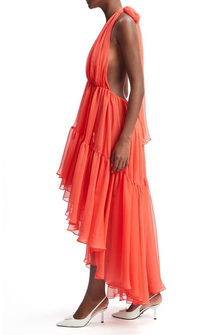 Leona High-Low Chiffon Halter Dress, Alternate, color, FIRE RED