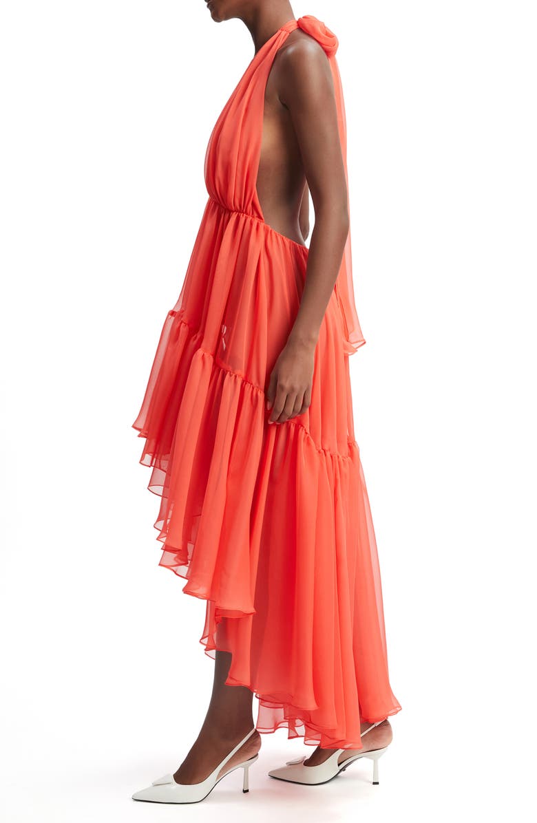 Bardot Leona High-Low Chiffon Halter Dress, Alternate, color, Fire Red