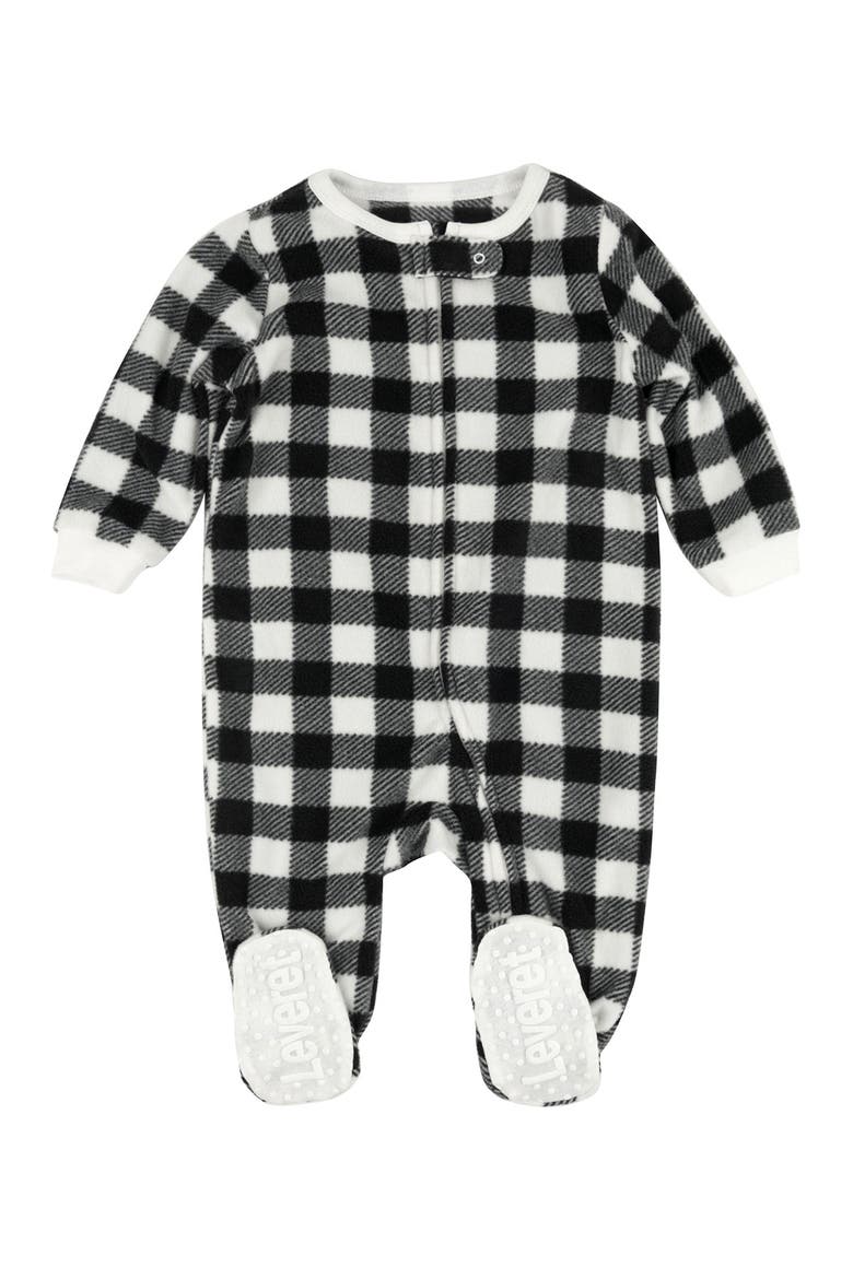 Black and White Footed Fleece Sleeper, Main, color, BLACK/WHITE