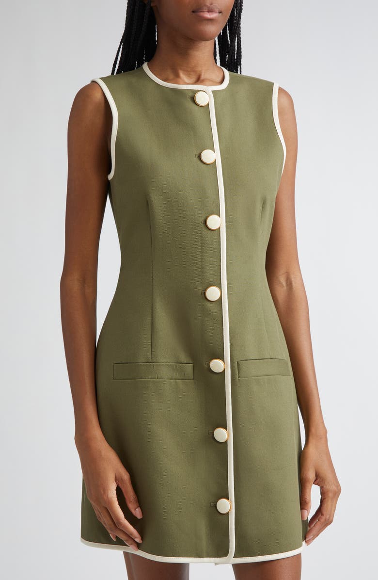 Veronica Beard Whistler Contrast Trim Sleeveless Dress, Alternate, color, Stone Army