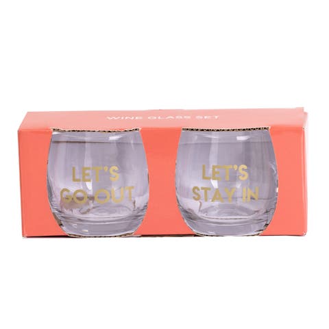 Let's Stay In/Out Mini Glasses Set of 2 Glass Clear 10 oz