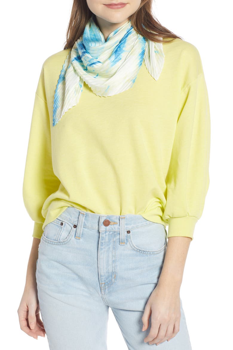 Pleated Square Scarf, Main, color, BLUE SPRING WASH PRINT