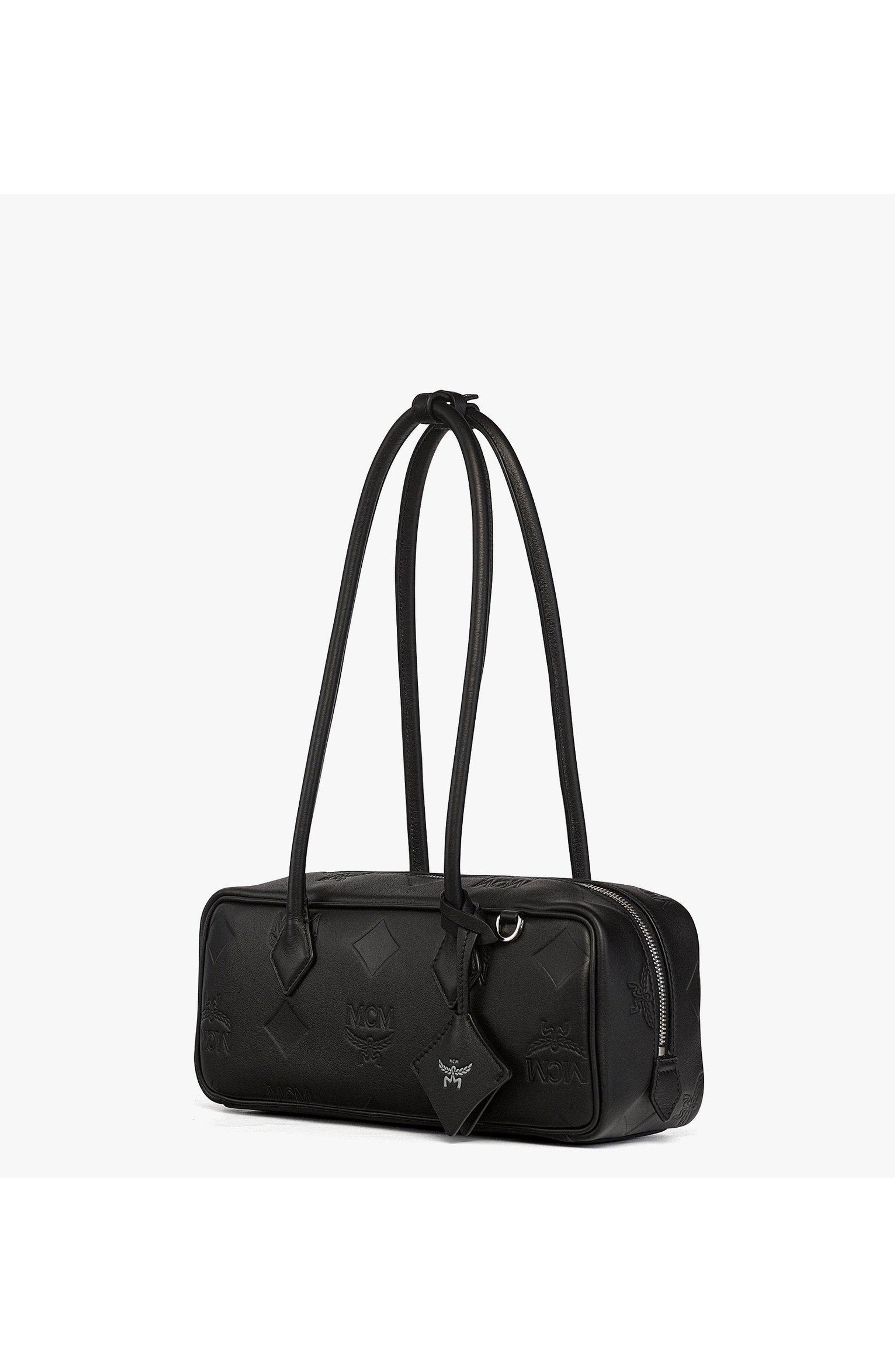 MCM Small Aren East West Shoulder Bag in Maxi Monogram Leather, Alternate, color, Black