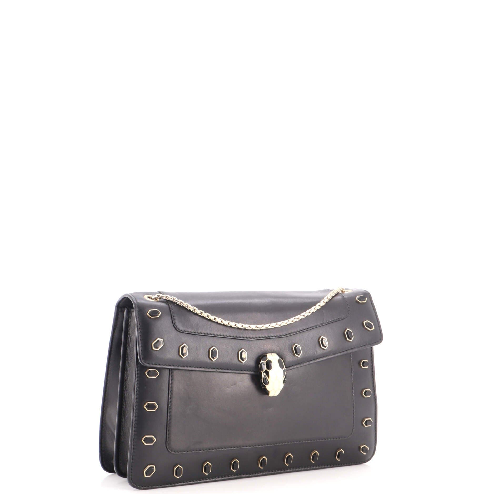 Serpenti Forever Shoulder Bag Embellished Leather Medium, Alternate, color, Black