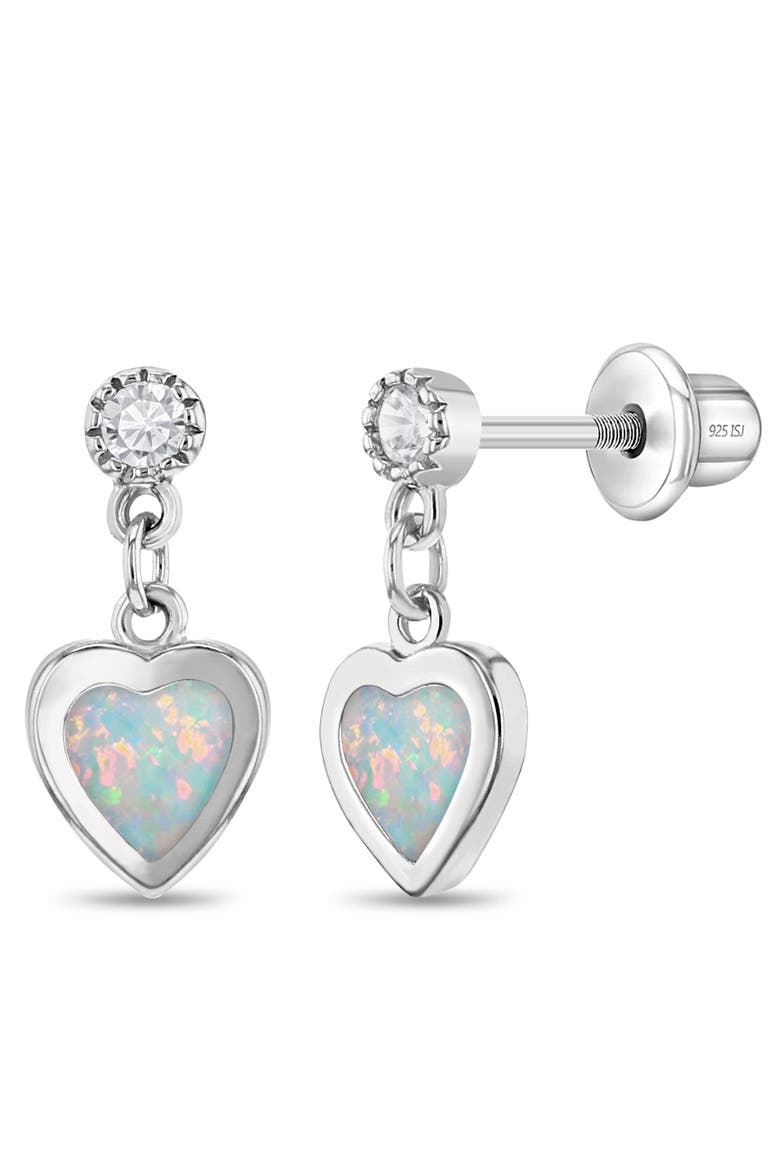 Simulated Opal Heart Dangle Earrings, Main, color, White