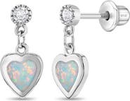 In Season Jewelry Simulated Opal Heart Dangle Earrings