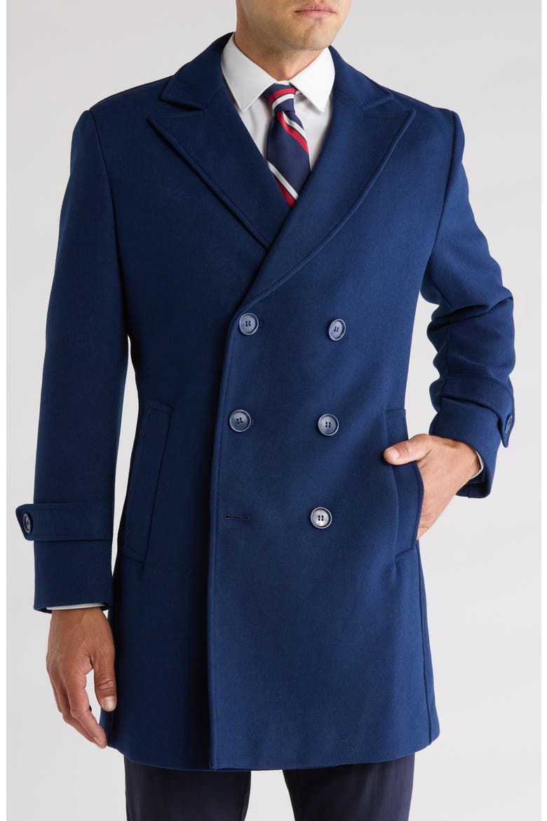 Double Breasted Wool Blend Pea Coat, Main, color, INDIGO