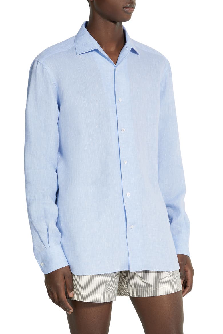 Oasi Linen Button-Up Shirt, Main, color, LIGHT BLUE