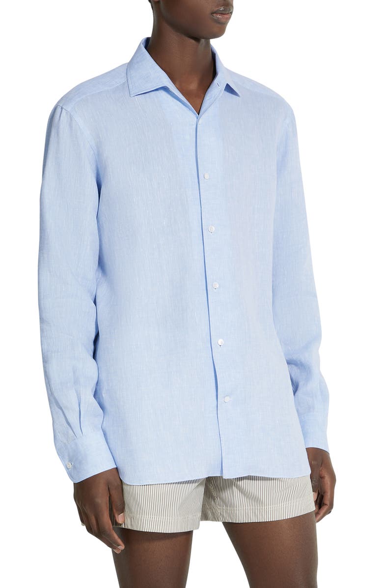 ZEGNA Oasi Linen Button-Up Shirt, Main, color, Light Blue