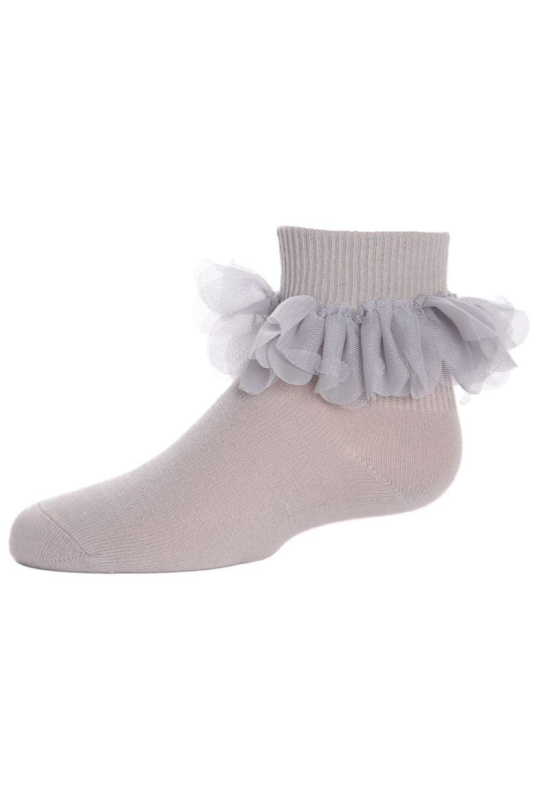 Hello Darlin' Flower Petal Anklet Socks, Main, color, Silver Cloud