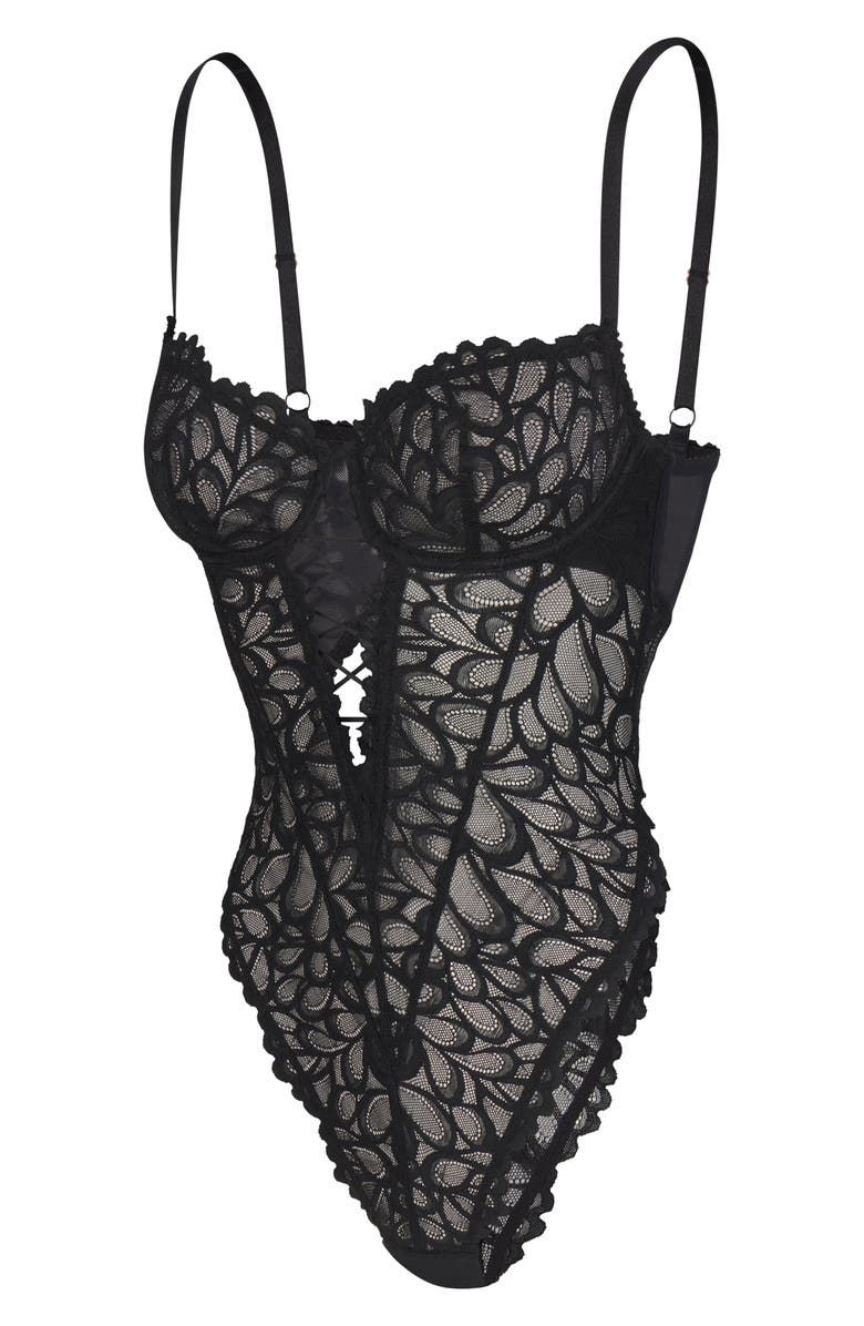 SAVAGE X FENTY Savage Not Sorry Sheer Lace Teddy, Alternate, color, Black Caviar