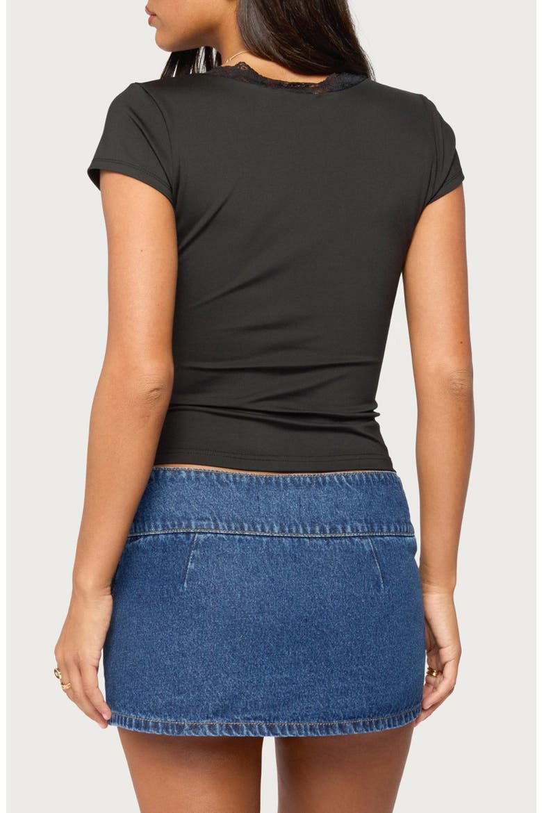 Hanni Lace Trim V-Neck Top, Alternate, color, BLACK