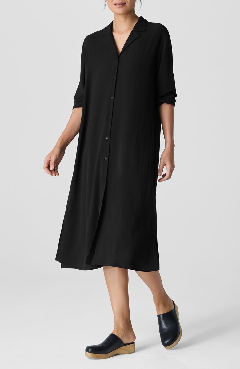 Eileen Fisher Notch Collar Long Sleeve Silk Shirtdress, Main, color, 