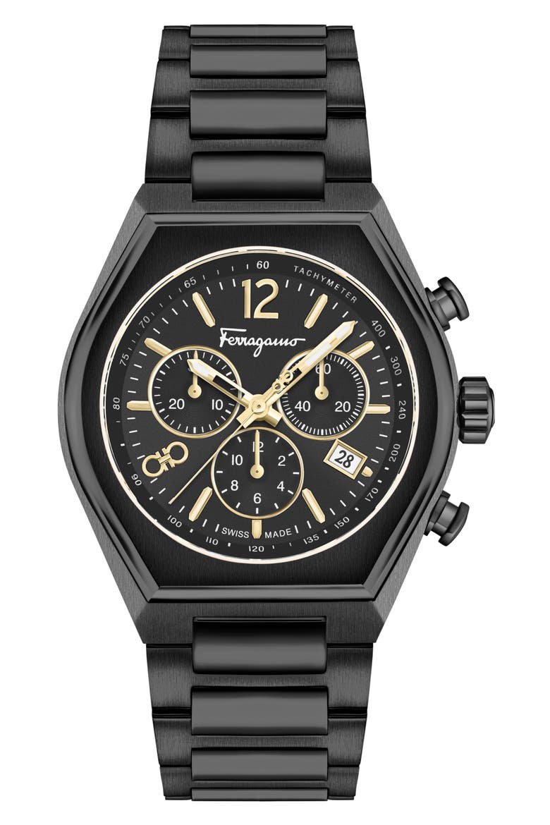 Tonneau Chronograph Bracelet Watch, 42mm, Main, color, BLACK