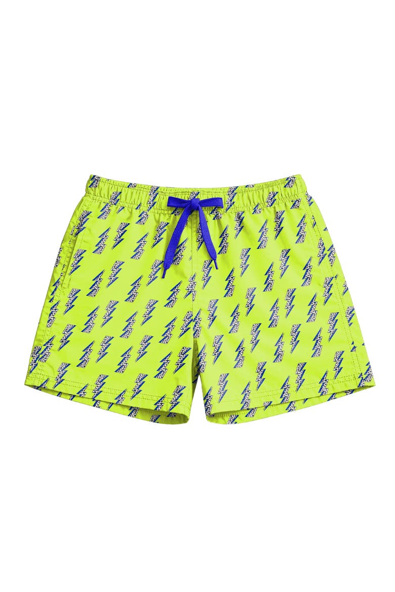 Boys Lightning Bolt Print Board Shorts, Main, color, Lime