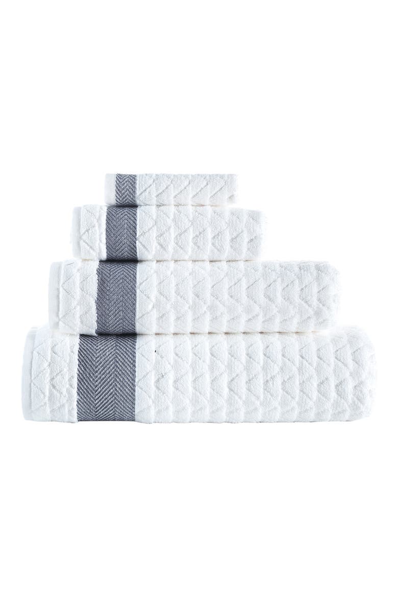 Herringbone Cotton Bath Towel, Alternate, color, WHITE