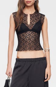 LIONESS Tribeca Lace Cap Sleeve Top