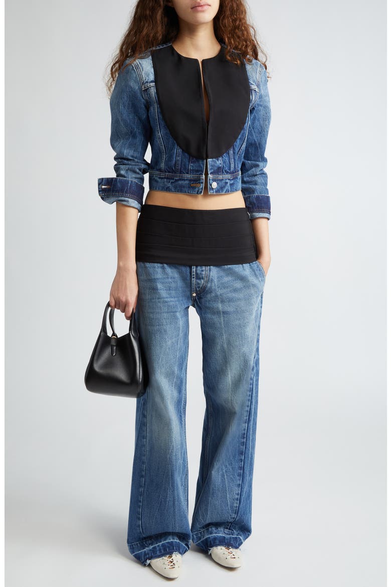 Tuxedo Panel Denim Jacket, Alternate, color, 4156 - BLUE AND TUXEDO