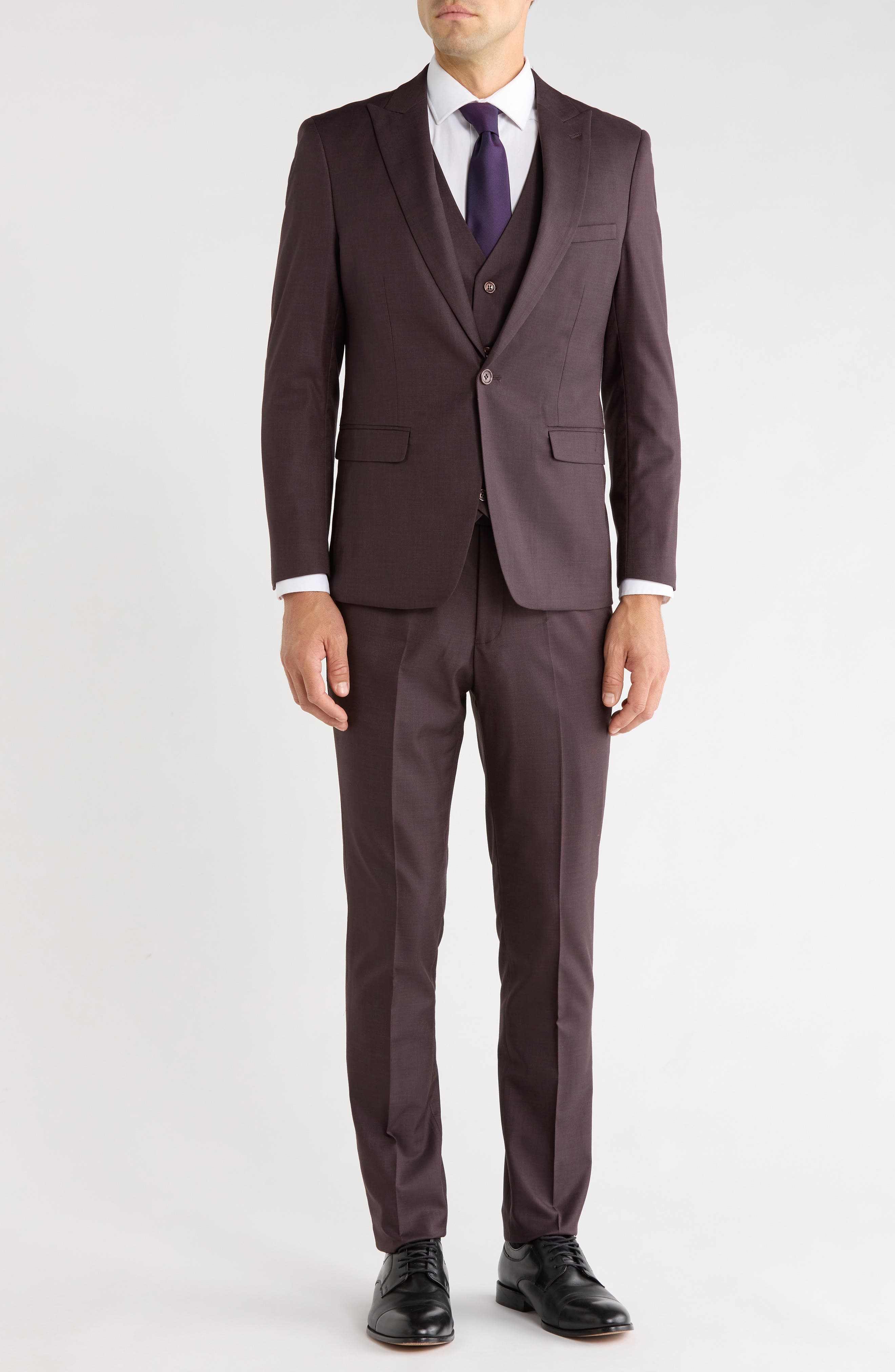 Sharkskin Peak Lapel 3-Piece Suit