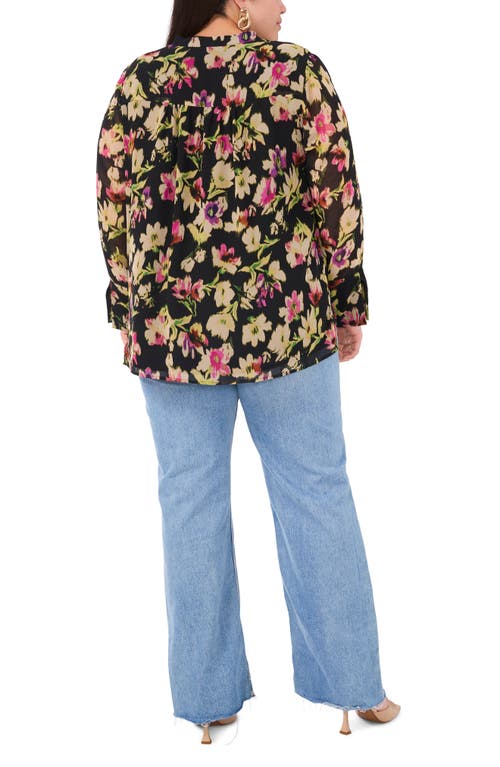 Shop Vince Camuto Floral Long Sleeve Top In Rich Black