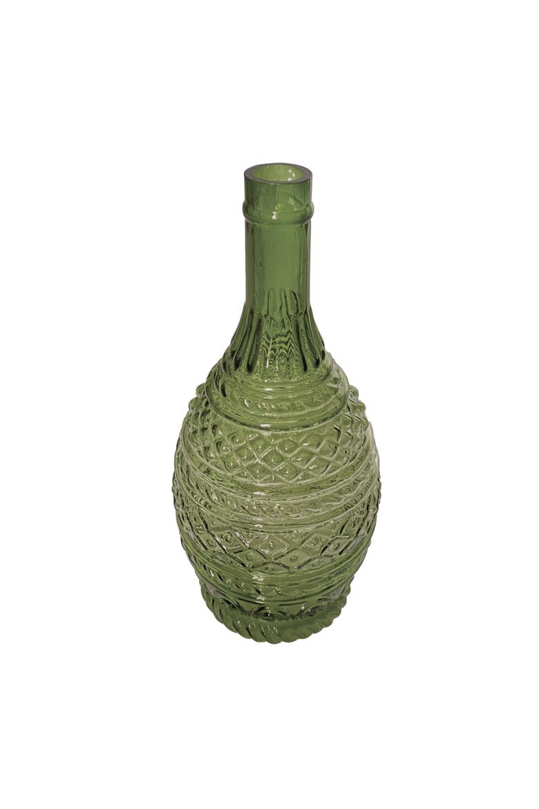 Hand-Blown Embossed Glass Vase, Main, color, Green