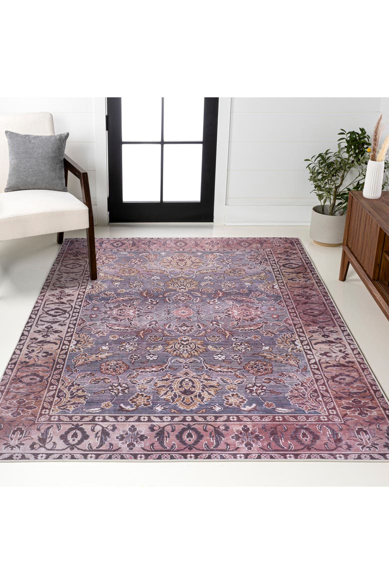 Victoria Ornate Persian All-Over Machine-Washable Area Rug, Alternate, color, Brown/Gray