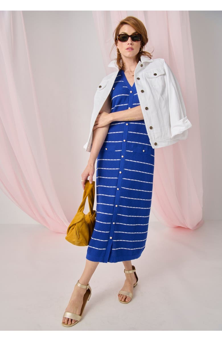 Jessica London Sleeveless Sweater Button Dress, Alternate, color, Dark Sapphire White Stripe