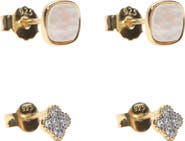 Argento Vivo Sterling Silver Set of 2 Mother-of-Pearl & Cubic Zirconia Stud Earrings