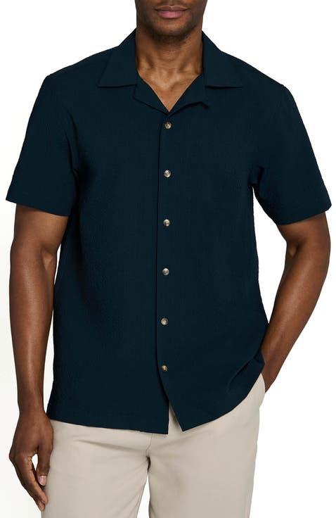 Solid Myrtle Short Sleeve Seersucker Camp Shirt