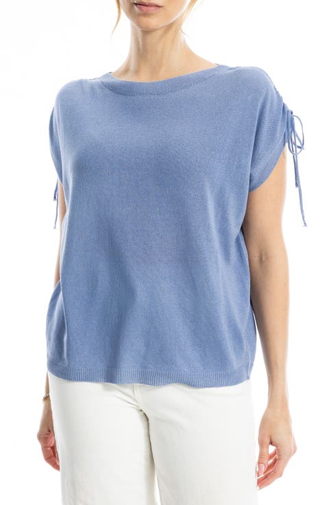Ruched Shoulder Short Sleeve Knit Sweater