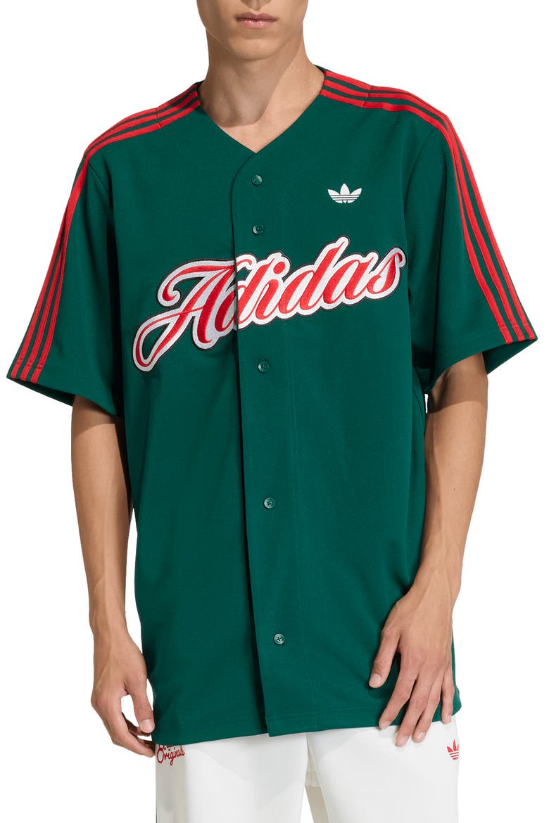 Summer League Varsity Baseball Jersey, Main, color, GREEN/ BETTER SCARLET/