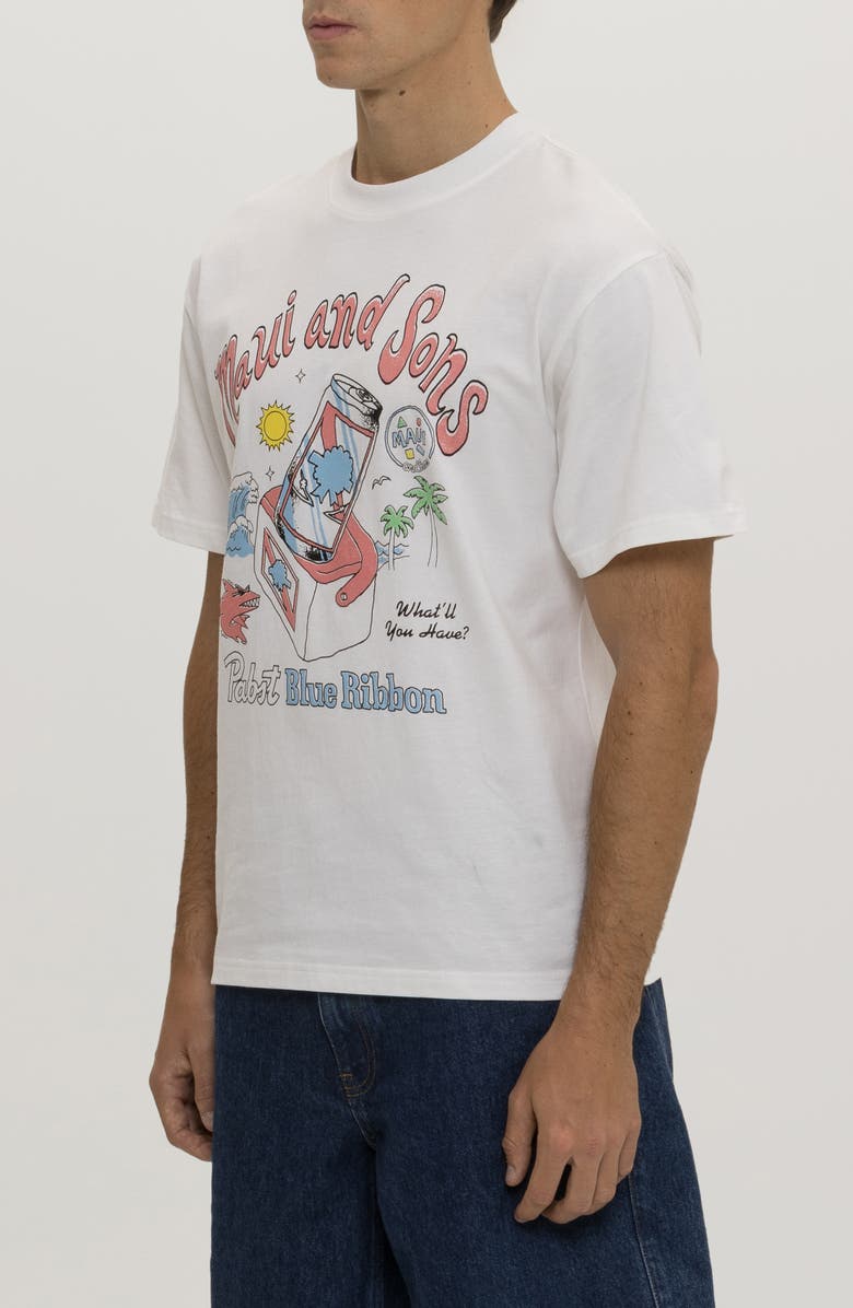 Maui & Sons x Pabst Blue Ribbon Cooler Graphic T-Shirt, Alternate, color, White