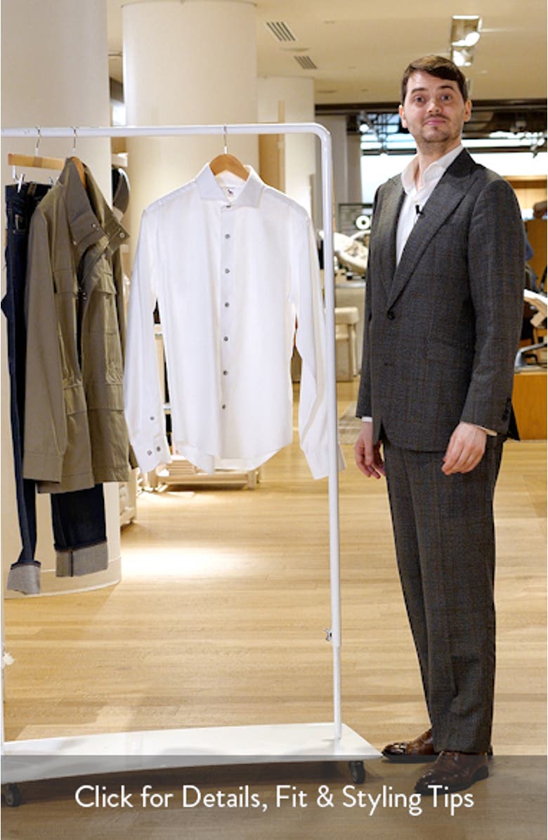 Trim Fit Textured White Cotton Dress Shirt, sales video thumbnail