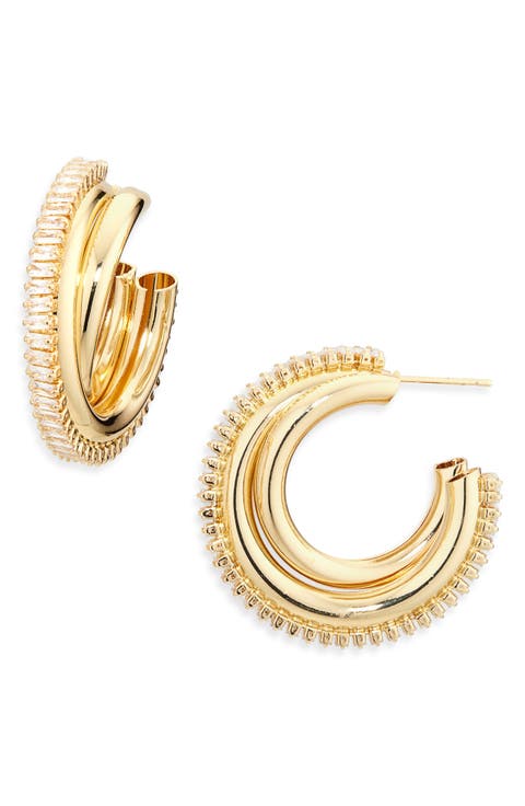 Baguette Crystal Twist Hoop Earrings