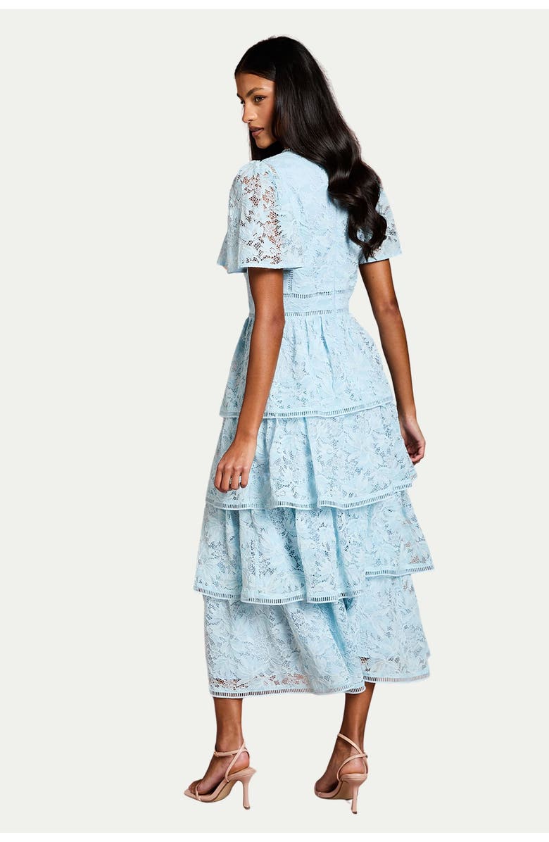 Coast Petite Flutter Sleeve Tiered Midi Dress, Alternate, color, Pale Blue