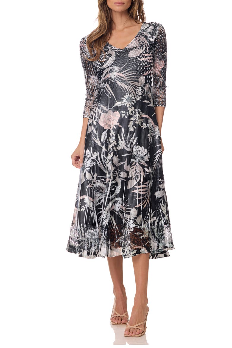 Tea Length Dress with Lace Details, Main, color, Shaded Tropic