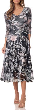 Komarov Tea Length Dress with Lace Details