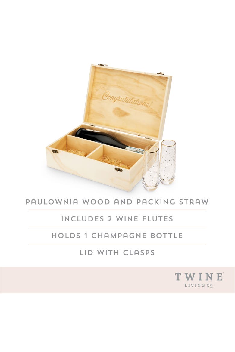 Celebrate Wood Champagne Box and Flutes Set, Alternate, color, Brown
