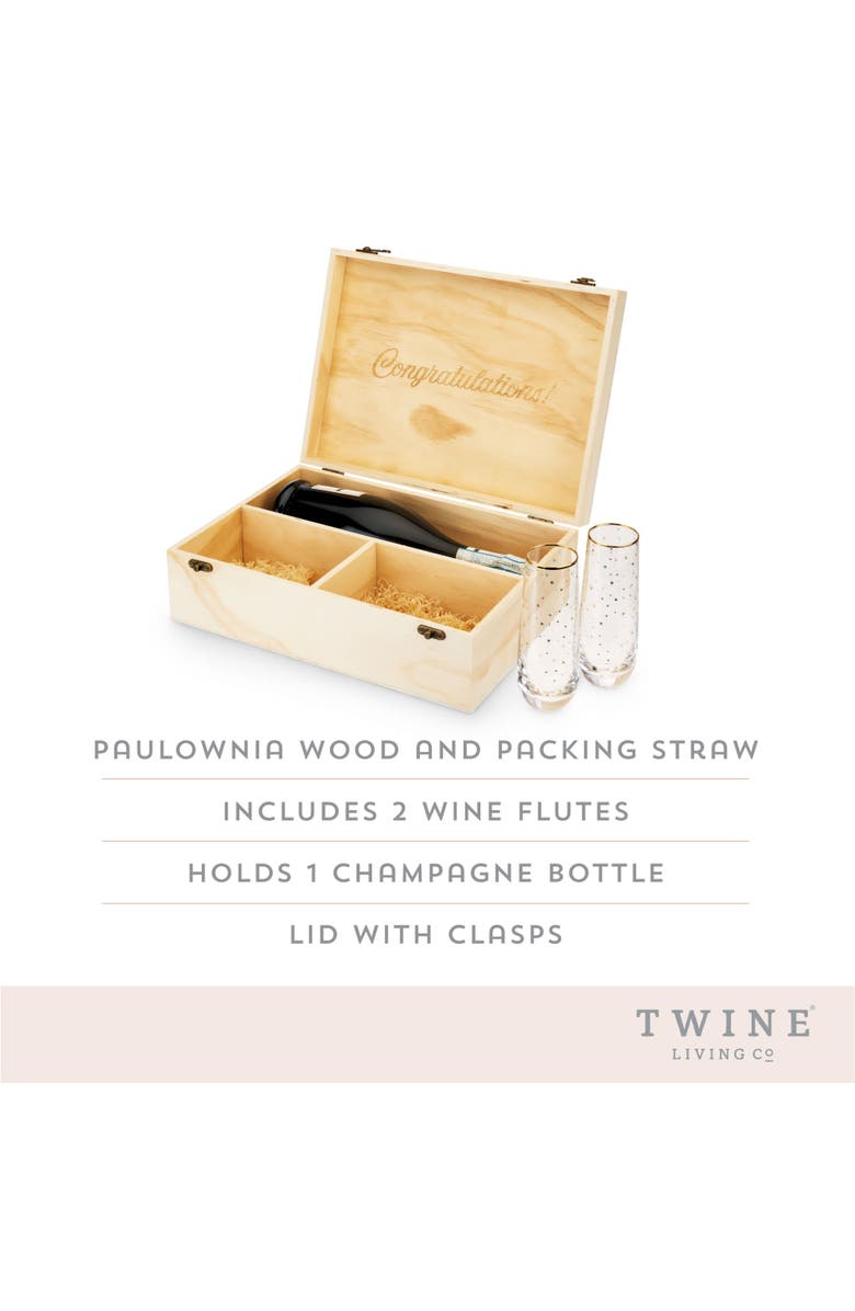 TWINE Celebrate Wood Champagne Box and Flutes Set, Alternate, color, Brown