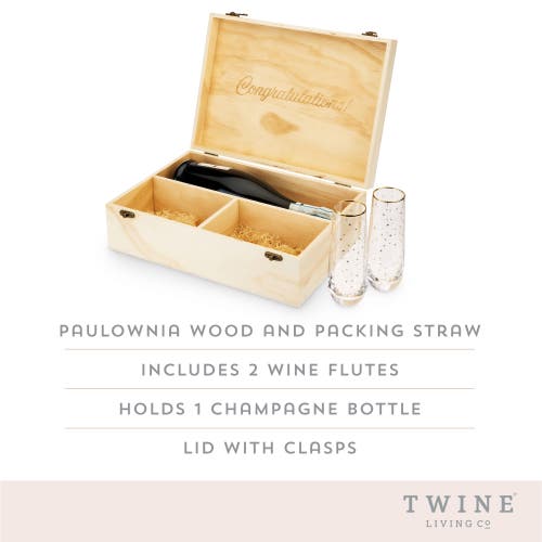 Twine Celebrate Wood Champagne Box And Flutes Set In Brown