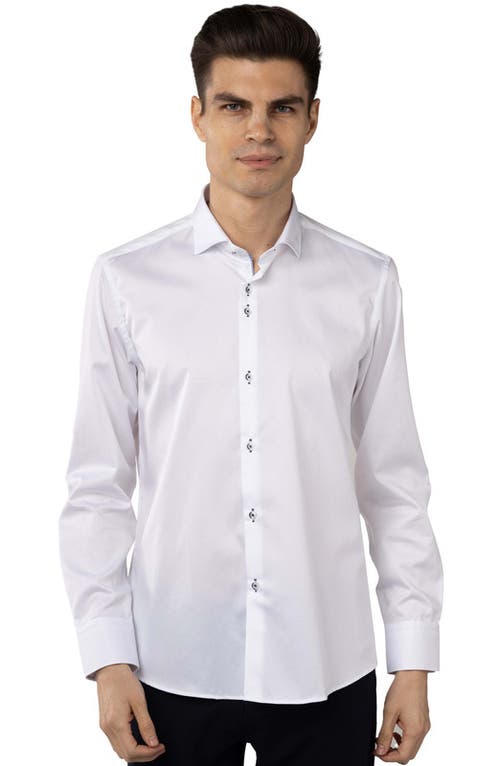 Luchiano Visconti White On White Self Stripe Jacquard Shirt In White