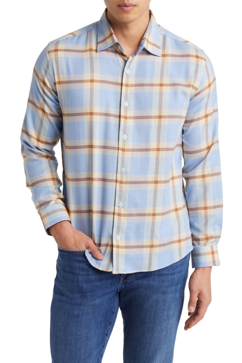 Tartan Plaid Dry Touch® Performance Button-Up Shirt, Main, color, LIGHT BLUE
